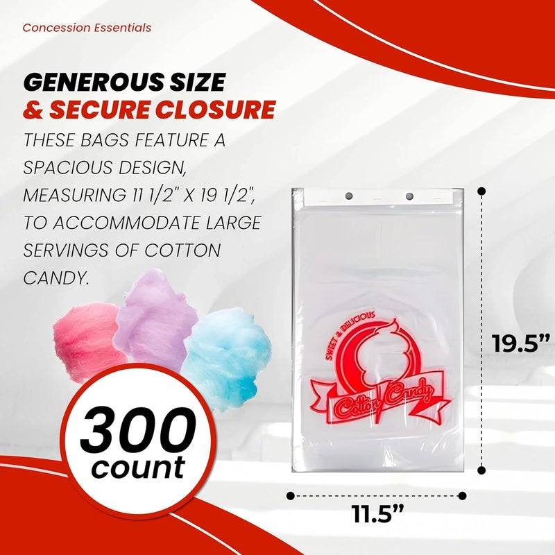Concession Essentials Cotton Candy Bags-300CT Cotton Candy Bags with Twist Ties, 0.5" Height, 18" Width, 12" Length (Pack of 300) - Image 2